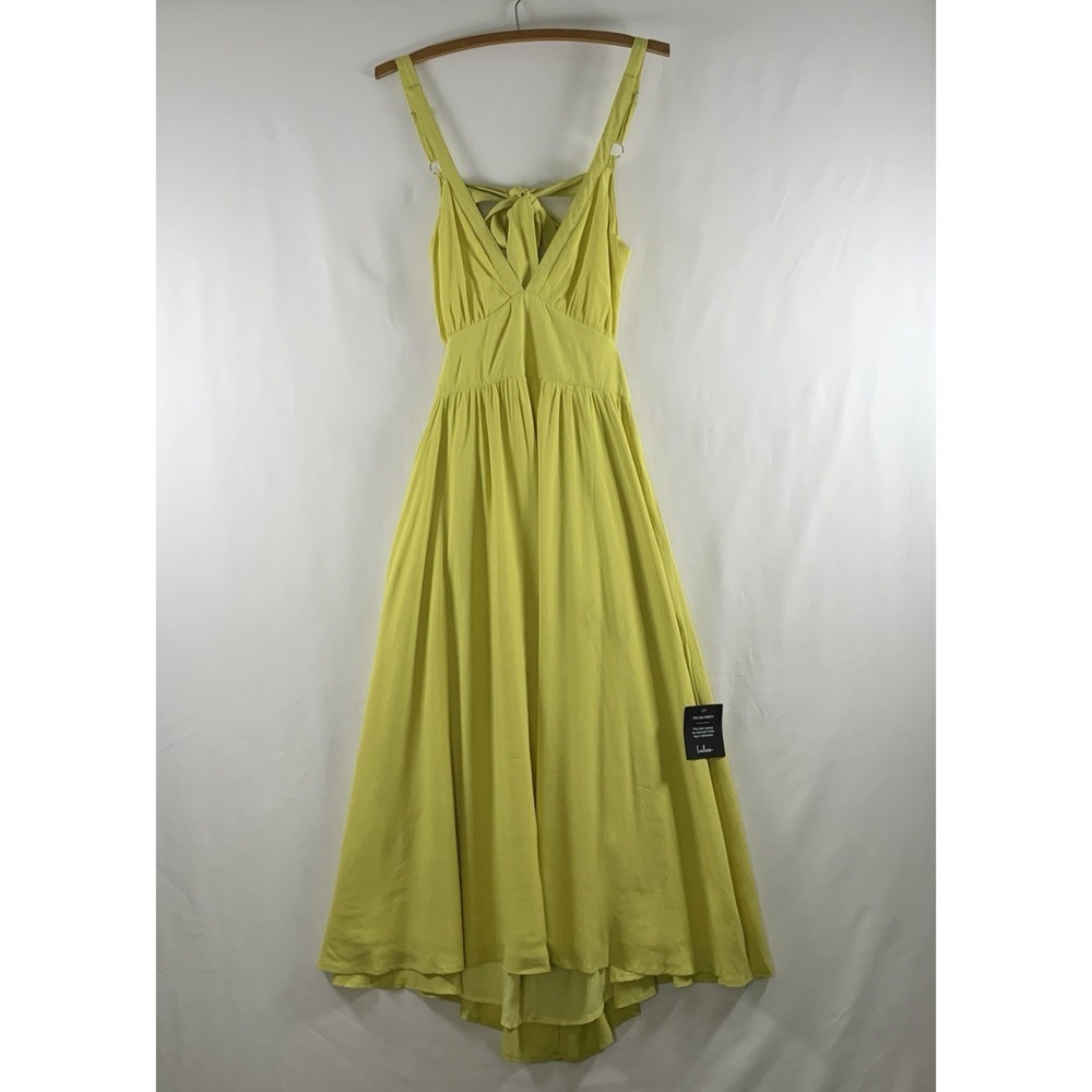 Lulus Babydoll Open Tie Back Midi Dress Small Chartreuse Feminine Pockets Lined